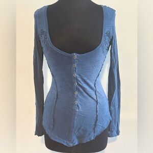 Free People Women’s Blue Button-Down Blouse XSmall